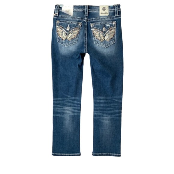 Miss Me Jeans Size 27 Blue Mid Rise Capri Embellished Faux Flap Pockets - Picture 2 of 12